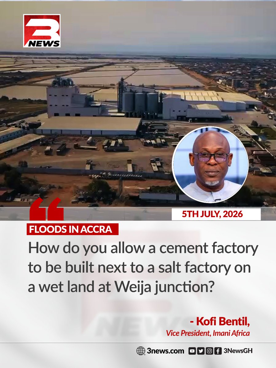 tv3_ghana's tweet photo. IMANI Africa Vice President Kofi Bentil has questioned the logic of allowing a cement factory to be built next to a salt factory on a wetland at Weija Junction. 

#TheKeyPoints #TV3GH https://t.co/jDNP8iM096