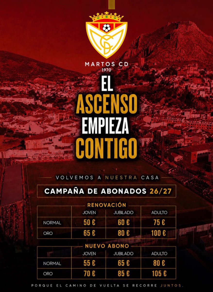 MartosClubDptv's tweet photo. ¡𝗘𝗟 𝗔𝗦𝗖𝗘𝗡𝗦𝗢 𝗘𝗠𝗣𝗜𝗘𝗭𝗔 𝗖𝗢𝗡𝗧𝗜𝗚𝗢!

Abónate al Martos Club Deportivo 🎟️ https://t.co/ayGbFGeZRi