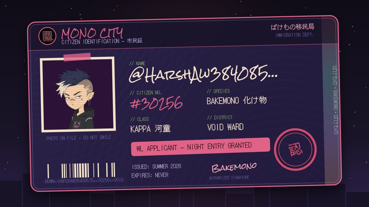 HarshAw38408575's tweet photo. MONO CITY just granted me citizenship 👹 CITIZEN #30256

ばけもの @BakemonooNFT — craziest IP launch this NFT summer.

https://t.co/wHl7CIhShE https://t.co/CMhg6Ngr7n