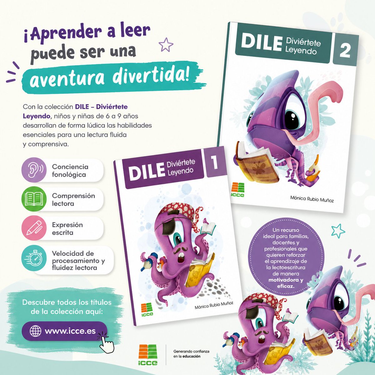 Icce_Editorial's tweet photo. 📚 ¡Aprender a leer puede ser una aventura divertida DILE Diviértete Leyendo de ICCE,
Un recurso ideal para familias, docentes y profesionales que quieren reforzar el aprendizaje de la lectoescritura de una manera motivadora y eficaz.
https://t.co/1Og9Bl8zYU
#ICCE #DILE https://t.co/Z3Fdiz27Br