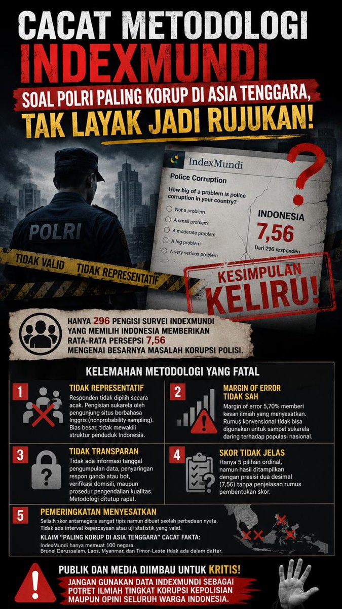 syfynub's tweet photo. Survei Indexmundi menggunkan cara penilaian yang keliru yaitu penilaian hanya berdasarkan persepsi masyarakat secara daring yang subjektif serta tanpa adanya Data Objektif yang membuktikan. https://t.co/jbhRYeo4gL