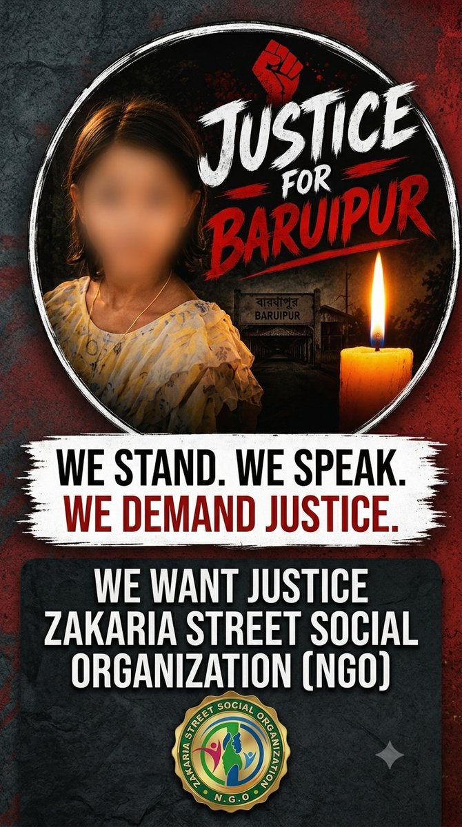 AbdulsaoodINC's tweet photo. पश्चिम बंगाल के दक्षिण 24 परगना जिले के बारुईपुर (Surjyapur क्षेत्र) में एक बेहद दुखद और दर्दनाक घटना सामने आई है, जहाँ एक 12 साल की नाबालिग बच्ची के साथ कथित तौर पर अपहरण, सामूहिक बलात्कार (Gangrape) और हत्या का मामला सामने आया है #wewantjustice #justiceforbaruipur 
#westbengal https://t.co/BQlGGVOLcB