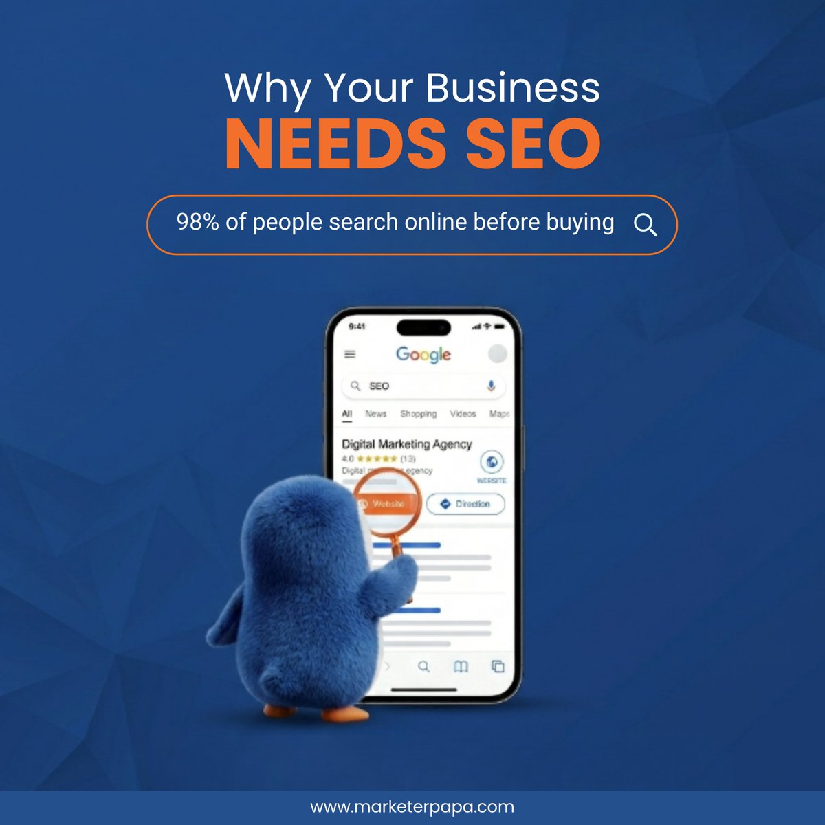 MarketerPapa's tweet photo. Your customers are searching. 
 Will they find your business?

Invest in SEO and grow your business today!

#SEO #Google #BusinessGrowth #Marketing https://t.co/VSNQbKpISk