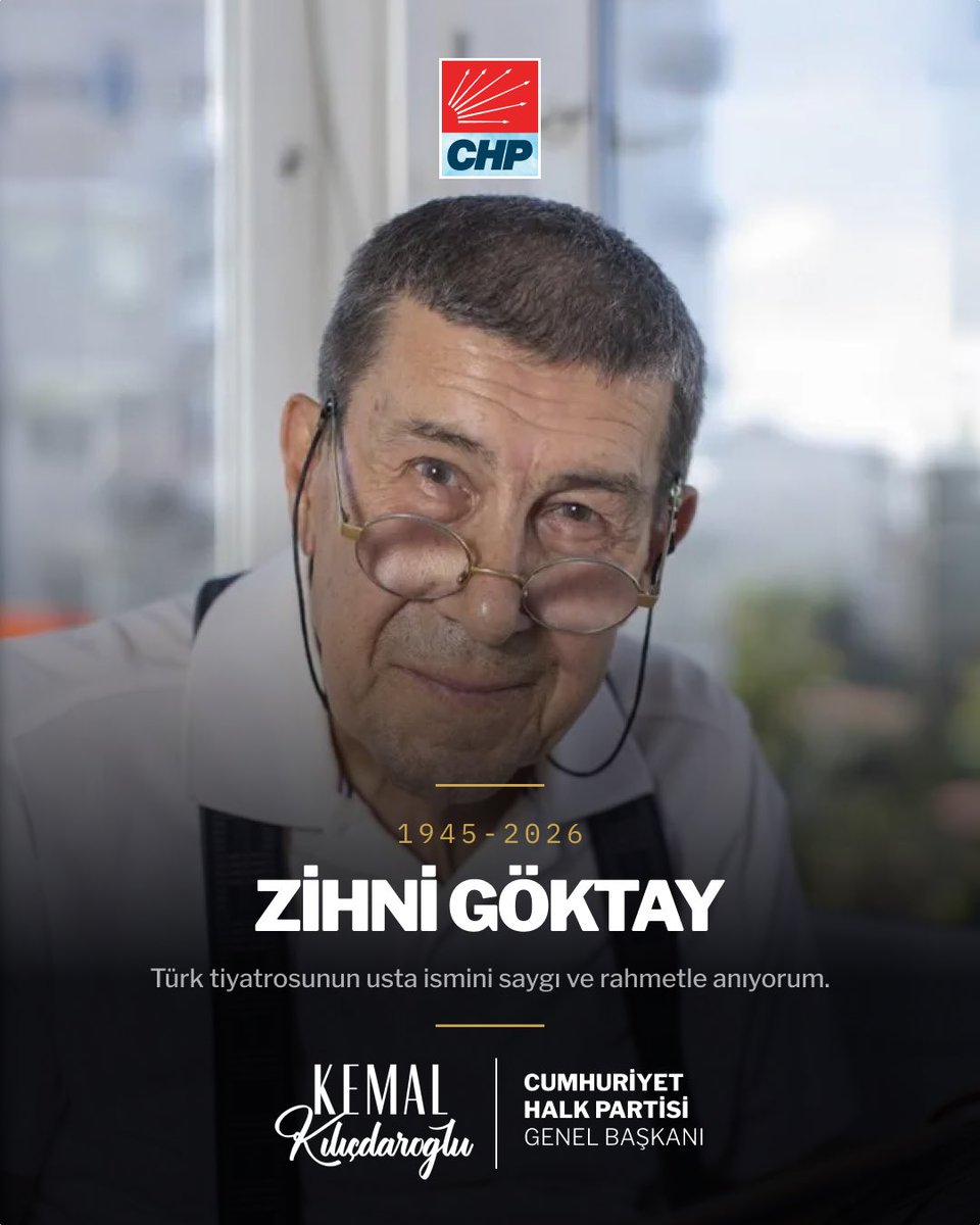 kilicdarogluk's tweet photo. Türk tiyatrosunun ve sanat dünyamızın değerli isimlerinden Zihni Göktay'ın vefatını derin bir üzüntüyle öğrendim. 

Sanata adanmış ömrü, sahneye kattığı eşsiz emek ve geride bıraktığı unutulmaz eserlerle daima saygı ve minnetle anılacaktır.

Merhuma Allah’tan rahmet, ailesine, yakınlarına, sanat camiasına ve tüm sevenlerine sabır ve başsağlığı diliyorum.
