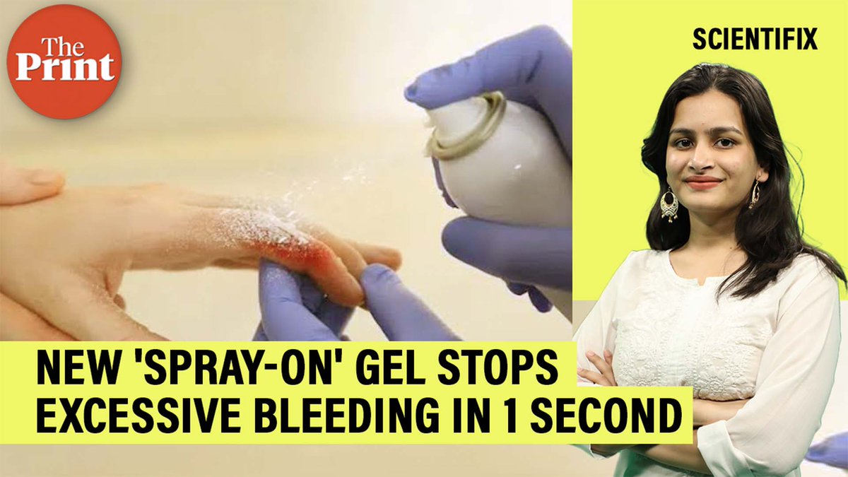 ThePrintIndia's tweet photo. A spray-on gel from Korean scientists can help stop excessive blood loss within one minute, offering a new solution for treating wounds in combat-like situations. Watch ThePrint #Scientifix with @Akanksha_mish27 to know more.

https://t.co/ueq5ceaq8t https://t.co/CmAPDnwCKh