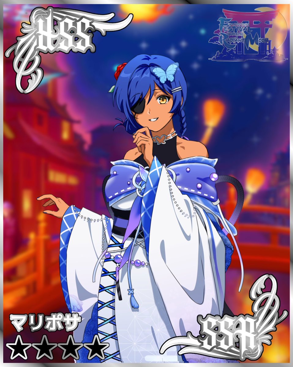 om_tsuki's tweet photo. 🦋🏮“I hope y-you’re having a fun time tonight…th-that’s what matters most to me.” 💙✨

SSR 6/7

🦋 OMmariposa
🎨 WowElephant

#obeymemc 
#Shamisen2YearAnni https://t.co/ZWKy7joRbe