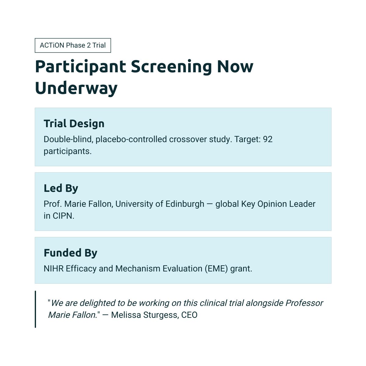 AnandaPharma's tweet photo. No approved treatment for CIPN exists. 140,000 UK patients per year.
MRX1 is now in the University of Edinburgh pharmacy. Participant screening is underway. First patient dose is next.
Read the announcement: https://t.co/18u3ySJoHP
#AnandaPharma #MRX1 #ClinicalTrials #CIPN https://t.co/6e07kUsViT