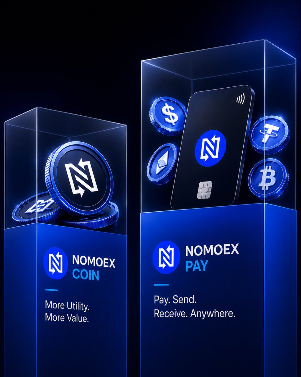 nomoex_global's tweet photo. One ecosystem. Two powerful products. 💙

🪙 NOMOX Coin
💳 Nomoex Pay
Trade, pay, and grow—all in one place.

#Nomoex #NOMOX #NomoexPay #Crypto #Web3 #Blockchain https://t.co/MWX5FuYFF2