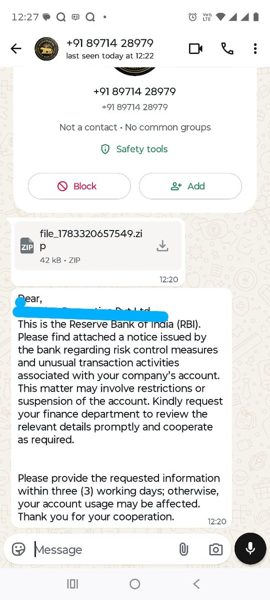 anandmys's tweet photo. @RBI @RBIsays someone is sending fraud whatsapp messages like the attachment

@cyberabadpolice @WhatsApp 
@FinMinIndia https://t.co/lr0nfCp8TY