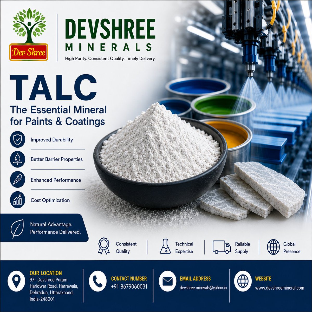 Devshree_mi's tweet photo. Boost your paint performance with premium Talc from Devshree Minerals. Quality you can trust. #TalcPowder #PaintIndustry #DevshreeMinerals https://t.co/NXvPzaO1wp