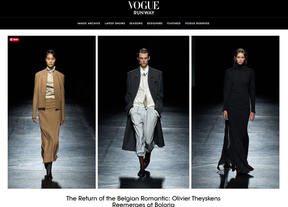 pizzicatoj's tweet photo. รู้สึกยินดีที่พี่ Olivier Theyskens กลับมากับแบรนด์ Boloria และชอบที่ Vogue พาดหัวว่า "The Return of the Belgian Romantic" 🖤🖤🖤 https://t.co/6oeAIt7u3q