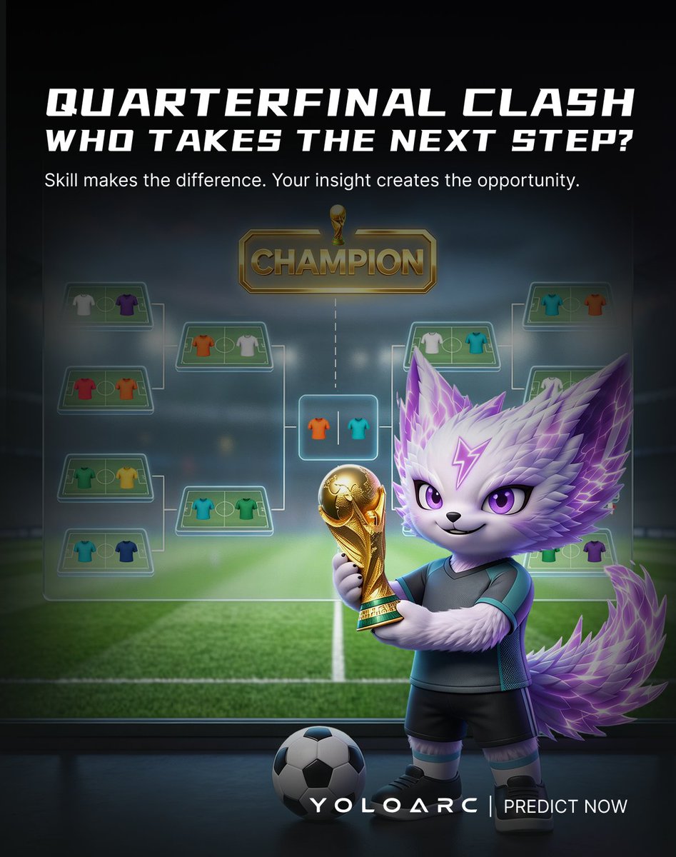 YOLO_ARC's tweet photo. The elite eight collide. 
Pure strength meets strategy.
Which team advances in your prediction?

On YOLO ARC
Your insight becomes returns.

#YOLOARC #WorldCup #PredictionMarket #Football #Quarterfinals https://t.co/YEUEVnO2gk