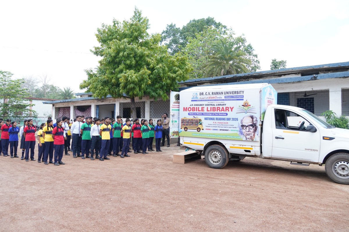 cvruCG's tweet photo. Knowledge on wheels, inspiration at every stop 🚐
Dr. C.V. Raman University’s Mobile Library Service successfully completed its second visit to LBD Higher Secondary School, Kota, bringing a treasure of books to eager students.
#MobileLibrary #CVRU #Bilaspur #ReadingCulture https://t.co/NQdVSZk47K