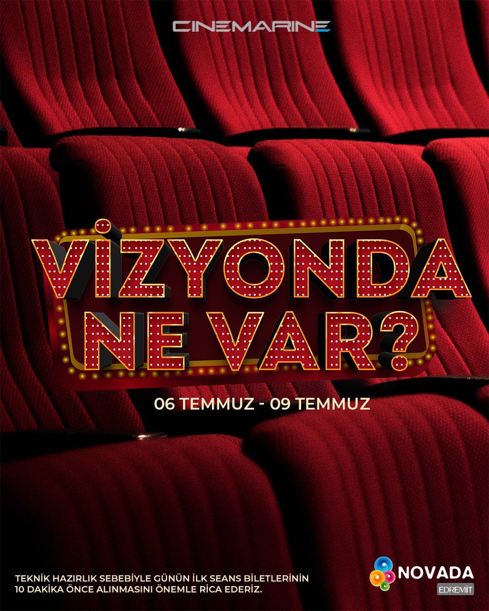 novadaedremit's tweet photo. Bu hafta vizyondakiler! 🎬🎞
(6-9 Temmuz) 👉🏻kaydır

İletişim: 0266 392 13 30

*Teknik Hazırlık Sebebiyle günün ilk seans biletlerinin 10 dakika önce alınmasını önemle rica ederiz.

#Novada #NovadaEdremit #Cinemarine #Sinema #Cinema https://t.co/qzlTxbkbL5
