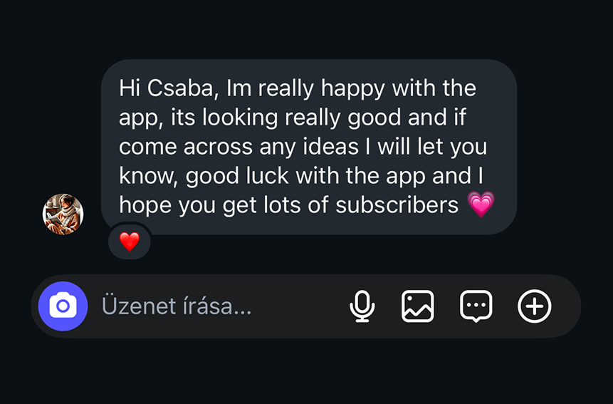 panacz_csaba's tweet photo. One of the first international Bookstry users signed up yesterday.

She found the app on Instagram, asked about Barion before paying, then subscribed the same day.

So she became my first international subscriber. 🎉

Small milestone, but a pretty good start. https://t.co/iFCuaOGREk