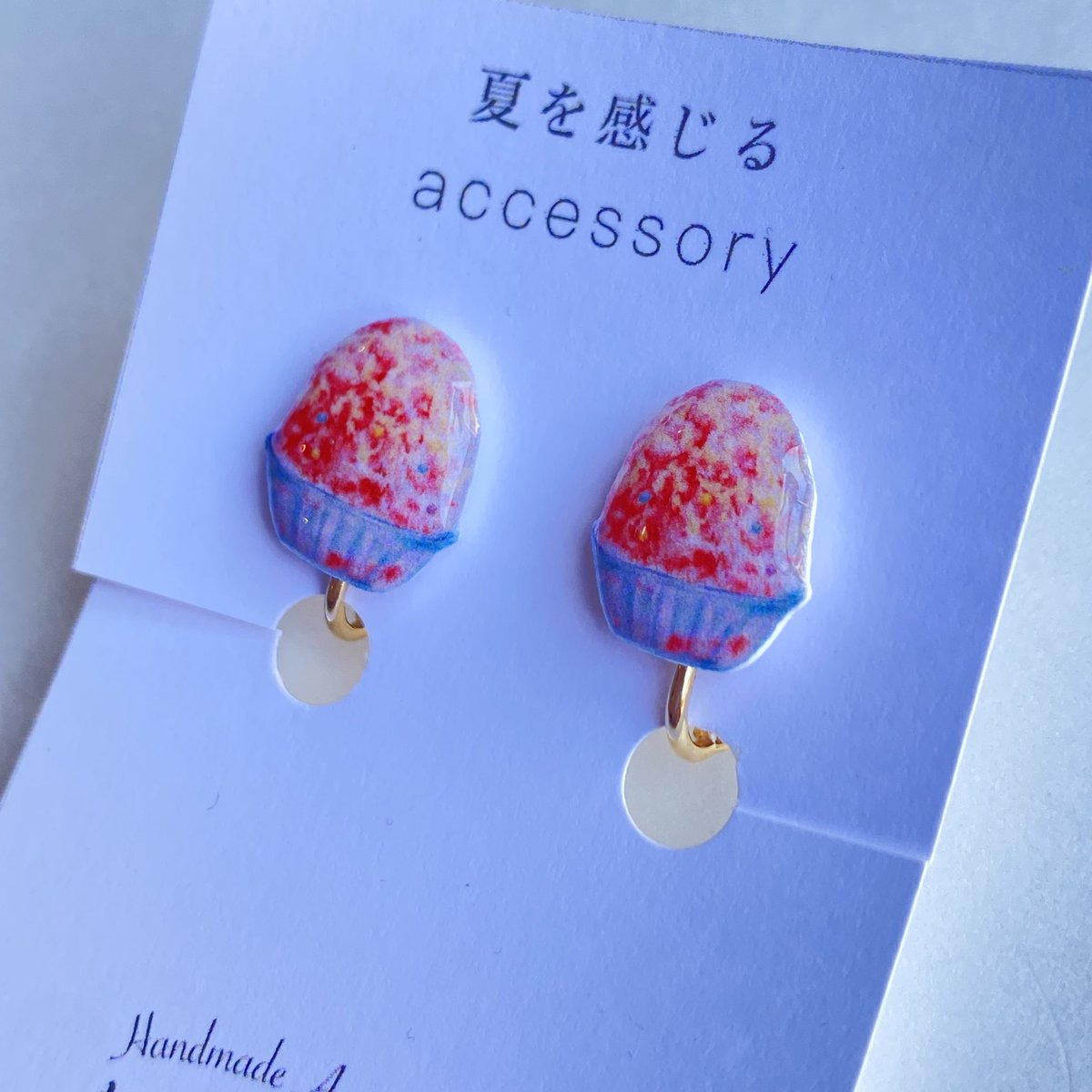 にゃんこ♡イチゴ味　かき氷風　ピアス/イヤリング✩.*˚ 夏を感じるアクセサリー.○＊° かき氷のイヤリングorピアス