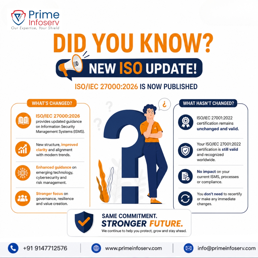primeinfoserv's tweet photo. 📢 ISO/IEC 27000:2026 is officially published!
Need expert guidance on ISO 27001 implementation, audits, or compliance? Prime Infoserv is here to help.
Call us Today: 9147712576
#ISO27000 #ISO27001 #ISOUpdate #ISMS #RiskManagement #DataProtection #PrimeInfoserv https://t.co/cUHOIfppZB