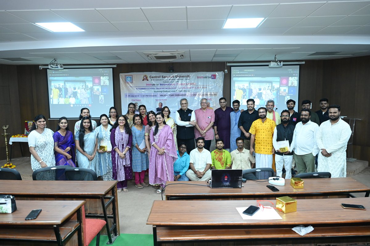 Bharatiyagpt's tweet photo. Today marks the successful culmination of the 21-day AI Training Workshop – "Building Civilizational AI from Bharat,"
a pioneering initiative jointly organized by Central Sanskrit University, New Delhi, and ImmverseAI.

This first-of-its-kind program brought together 30 exceptional Sanskrit scholars from 23 premier institutions across India to work at the intersection of Bharatiya Gyan Parampara and Artificial Intelligence.

Through hands-on research and real-world AI projects, participants explored manuscript digitization, OCR/HTR, Indic language technologies, Machine Learning, Generative AI, and Civilizational AI.

We are deeply honoured by the presence and guidance of
Adarniya Dr. Srinivasa Varakhedi, Ji Vice-Chancellor of Central Sanskrit University.
Adarniya Dr. Atul Narayan Vaidya, ji Vice-Chancellor, LITU & KKSU
Adarniya Shashikant Chaudhary, Ji Co-Founder, Happy Eaters, Nagpur
Adarniya Mrs. Priti Ramakrishnan, Co-Founder & COO of ImmverseAI, along with Smt Dr. Amrita Kaur, ji Incharge - MOOCs, SWAYAM & LMS at CSU. Shri. Mangesh Indapawar ji CEO - Anuchanam, a foundation of CSU. Shri. Anurag Srivastava,Ji Program Manager, ImmverseAI whose vision continues to inspire a new era of Bharat-centric innovation.

This initiative represents more than a training program - it is the beginning of a national movement to transform millions of Bharatiya manuscripts into Living Intelligence, preserving our civilizational wisdom while making it accessible through AI for future generations.

Our heartfelt gratitude goes to all 30 scholars who dedicated themselves to this unique learning journey with exceptional enthusiasm, curiosity, and commitment. Your passion for integrating Sanskrit, Bharatiya Knowledge Systems, and Artificial Intelligence has laid the foundation for a new generation of innovators who will help shape the future of Bharat-centric AI

A heartfelt thank you to the entire ImmverseAI team for their unwavering dedication in making this initiative a grand success. Special appreciation to Shri Ameya Vaidya for his excellent anchoring (Sanchalan) of the program, and to every team member whose hard work, coordination, and commitment ensured the smooth execution of this landmark event.

@shrivarakhedi ji @rama_immverse @CentralSanskrit
@PMOIndia @GyanBharatamMoC @MinOfCultureGoI @priti_immverse @ImmverseAI @priti_immverse 

#ImmverseAI #BharatiyaGPT #BuildingCivilizationalAI #CivilizationalAI #AIFromBharat #CentralSanskritUniversity #IndianKnowledgeSystems #ArtificialIntelligence #AIInnovation #ResponsibleAI #FutureOfAI #Sanskrit #IndicAI #DigitalHeritage #KnowledgeSystems #Innovation #Education #Research #HigherEducation #AIEducation #AcademicCollaboration #Technology #DigitalIndia #BharatToTheWorld #AIForGood #CulturalHeritage #ManuscriptToAI #Nagpur #VNIT #AIWorkshop

@shrivarakhedi @rama_immverse @CentralSanskrit
@PMOIndia @GyanBharatamMoC @MinOfCultureGoI @priti_immverse @ImmverseAI