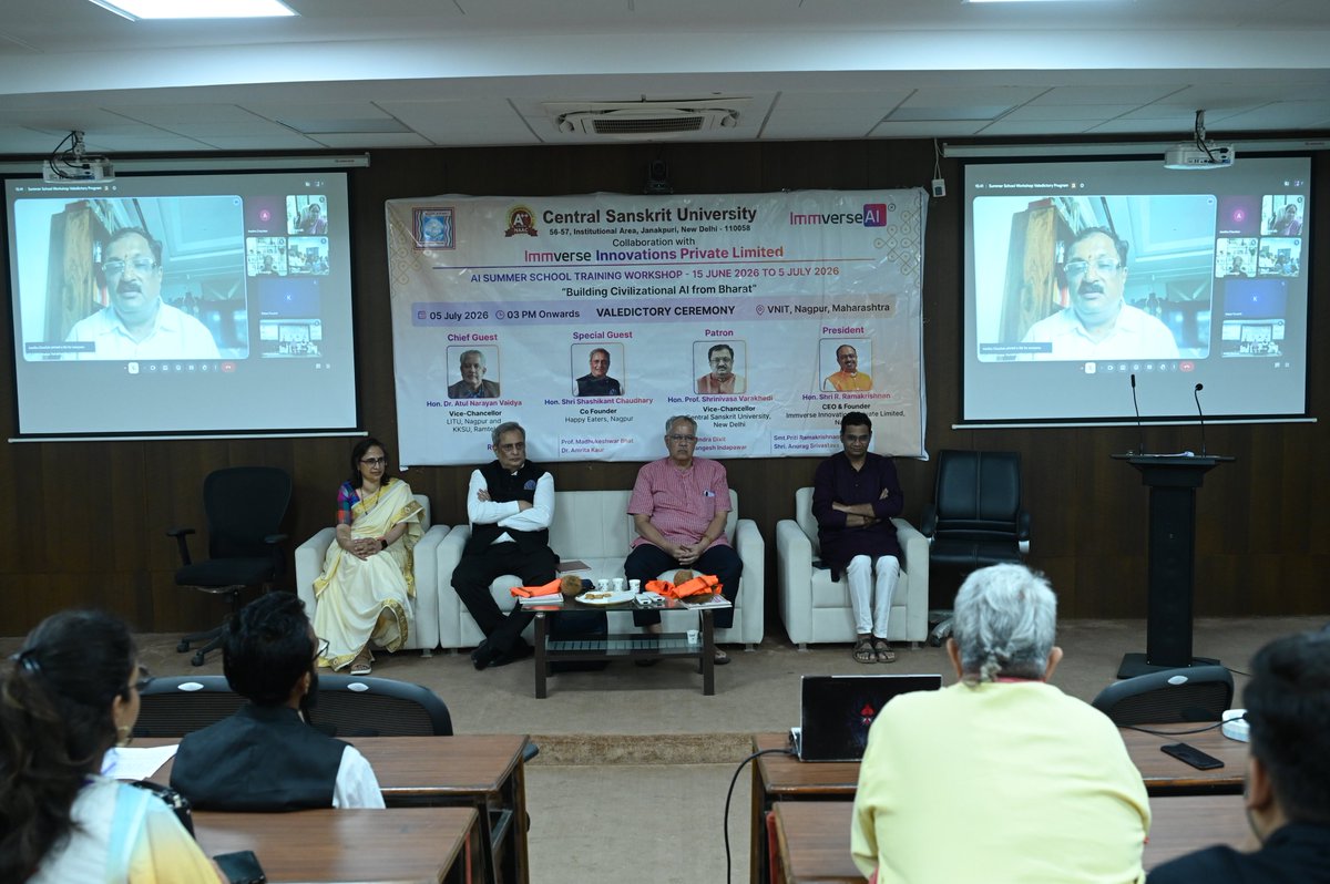 Bharatiyagpt's tweet photo. Today marks the successful culmination of the 21-day AI Training Workshop – "Building Civilizational AI from Bharat,"
a pioneering initiative jointly organized by Central Sanskrit University, New Delhi, and ImmverseAI.

This first-of-its-kind program brought together 30 exceptional Sanskrit scholars from 23 premier institutions across India to work at the intersection of Bharatiya Gyan Parampara and Artificial Intelligence.

Through hands-on research and real-world AI projects, participants explored manuscript digitization, OCR/HTR, Indic language technologies, Machine Learning, Generative AI, and Civilizational AI.

We are deeply honoured by the presence and guidance of
Adarniya Dr. Srinivasa Varakhedi, Ji Vice-Chancellor of Central Sanskrit University.
Adarniya Dr. Atul Narayan Vaidya, ji Vice-Chancellor, LITU & KKSU
Adarniya Shashikant Chaudhary, Ji Co-Founder, Happy Eaters, Nagpur
Adarniya Mrs. Priti Ramakrishnan, Co-Founder & COO of ImmverseAI, along with Smt Dr. Amrita Kaur, ji Incharge - MOOCs, SWAYAM & LMS at CSU. Shri. Mangesh Indapawar ji CEO - Anuchanam, a foundation of CSU. Shri. Anurag Srivastava,Ji Program Manager, ImmverseAI whose vision continues to inspire a new era of Bharat-centric innovation.

This initiative represents more than a training program - it is the beginning of a national movement to transform millions of Bharatiya manuscripts into Living Intelligence, preserving our civilizational wisdom while making it accessible through AI for future generations.

Our heartfelt gratitude goes to all 30 scholars who dedicated themselves to this unique learning journey with exceptional enthusiasm, curiosity, and commitment. Your passion for integrating Sanskrit, Bharatiya Knowledge Systems, and Artificial Intelligence has laid the foundation for a new generation of innovators who will help shape the future of Bharat-centric AI

A heartfelt thank you to the entire ImmverseAI team for their unwavering dedication in making this initiative a grand success. Special appreciation to Shri Ameya Vaidya for his excellent anchoring (Sanchalan) of the program, and to every team member whose hard work, coordination, and commitment ensured the smooth execution of this landmark event.

@shrivarakhedi ji @rama_immverse @CentralSanskrit
@PMOIndia @GyanBharatamMoC @MinOfCultureGoI @priti_immverse @ImmverseAI @priti_immverse 

#ImmverseAI #BharatiyaGPT #BuildingCivilizationalAI #CivilizationalAI #AIFromBharat #CentralSanskritUniversity #IndianKnowledgeSystems #ArtificialIntelligence #AIInnovation #ResponsibleAI #FutureOfAI #Sanskrit #IndicAI #DigitalHeritage #KnowledgeSystems #Innovation #Education #Research #HigherEducation #AIEducation #AcademicCollaboration #Technology #DigitalIndia #BharatToTheWorld #AIForGood #CulturalHeritage #ManuscriptToAI #Nagpur #VNIT #AIWorkshop

@shrivarakhedi @rama_immverse @CentralSanskrit
@PMOIndia @GyanBharatamMoC @MinOfCultureGoI @priti_immverse @ImmverseAI