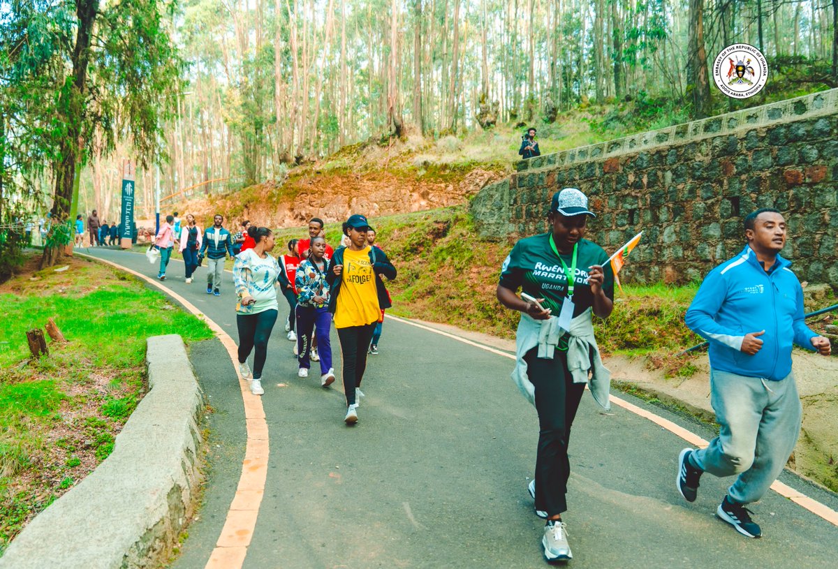 UgaEmbassyAddis's tweet photo. It was more than just a marathon activation it was a celebration of people, culture, and connection. 🇺🇬🤝🇪🇹 Some participants ran, others walked, many paused for selfies, exchanged stories, and embraced each other's cultures. Every interaction reflected the power of sport to bring people together. At the heart of it all was one shared mission: activating the 2026 @RwenzoriMarathn & inviting the world to experience the beauty, adventure, and hospitality of Uganda. 
#RwenzoriMarathon #VisitUganda #SportsDiplomacy #PearlOfAfrica #UgandaEthiopia