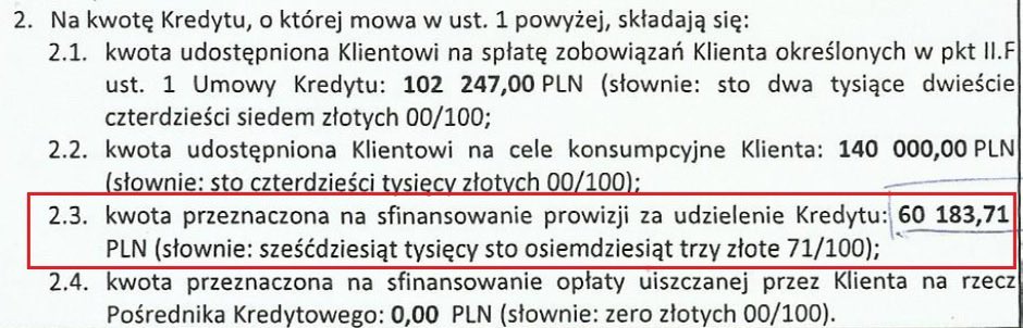 Wysmulek_Kar's tweet photo. To jedno zdjęcie dobrze pokazuje, skąd w ogóle wzięła się dyskusja o odsetkach od prowizji.

Bo zanim pojawiły się wyroki TSUE, były umowy. A w tych umowach były takie zapisy.

Tutaj prowizja wynosi ponad 60 tys. zł.

I w pewnym momencie ktoś zadał bardzo proste pytanie:
Skoro to prowizja, czyli koszt kredytu, to dlaczego bank nalicza od niej odsetki?

Przecież tych pieniędzy konsument nigdy nie otrzymał. Nie trafiły na jego konto. Były kosztem kredytu.

Przez lata słyszeliśmy, że wszystko jest zgodne z ustawą.

Dziś już coraz rzadziej ktoś próbuje tej tezy bronić.

Za to coraz częściej problemem okazują się nie same odsetki od prowizji, lecz ci, którzy zaczęli o nie pytać.