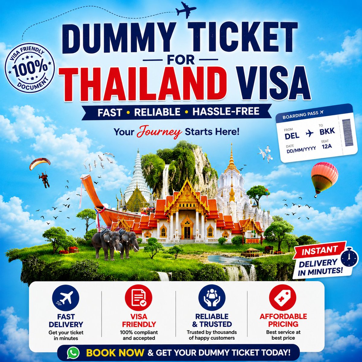 DummyTicket1's tweet photo. Get your 𝗗𝘂𝗺𝗺𝘆 𝗧𝗶𝗰𝗸𝗲𝘁 𝗳𝗼𝗿 𝗧𝗵𝗮𝗶𝗹𝗮𝗻𝗱 𝗩𝗶𝘀𝗮 in minutes — fast, affordable &amp; embassy-approved! 🌍
 
📲 +91-9205777098 
📩hello@dummyticketmaker.com

#dummyticket #flightticketforvisa #visaapplication #travelsmart #visaprocess #dummyflightticket https://t.co/I1WgK4kETG