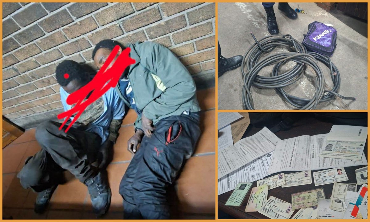 TheTruthPanther's tweet photo. Two Undocumented Zimbabwean Nationals Arrested in Polokwane After Allegedly Stealing 40-Metre Copper Cable, Found With IDs, Passport and Licence Cards

Two undocumented Zimbabwean nationals were arrested in Polokwane after being found with suspected stolen items following the theft of a 40-meter electrical cable on Saturday night while in South Africa illegally, officials said today.

Polokwane Municipality's Bylaw Enforcement Officers recovered suspected stolen items including licence cards, a passport booklet, a Samsung tablet, cutting equipment and more. 

The municipality applauded the officers for their sterling effort and believes the pair were linked to other crimes in the city. The arrests come as calls continue for undocumented foreign nationals to leave South Africa. The two suspects are expected to appear soon there.