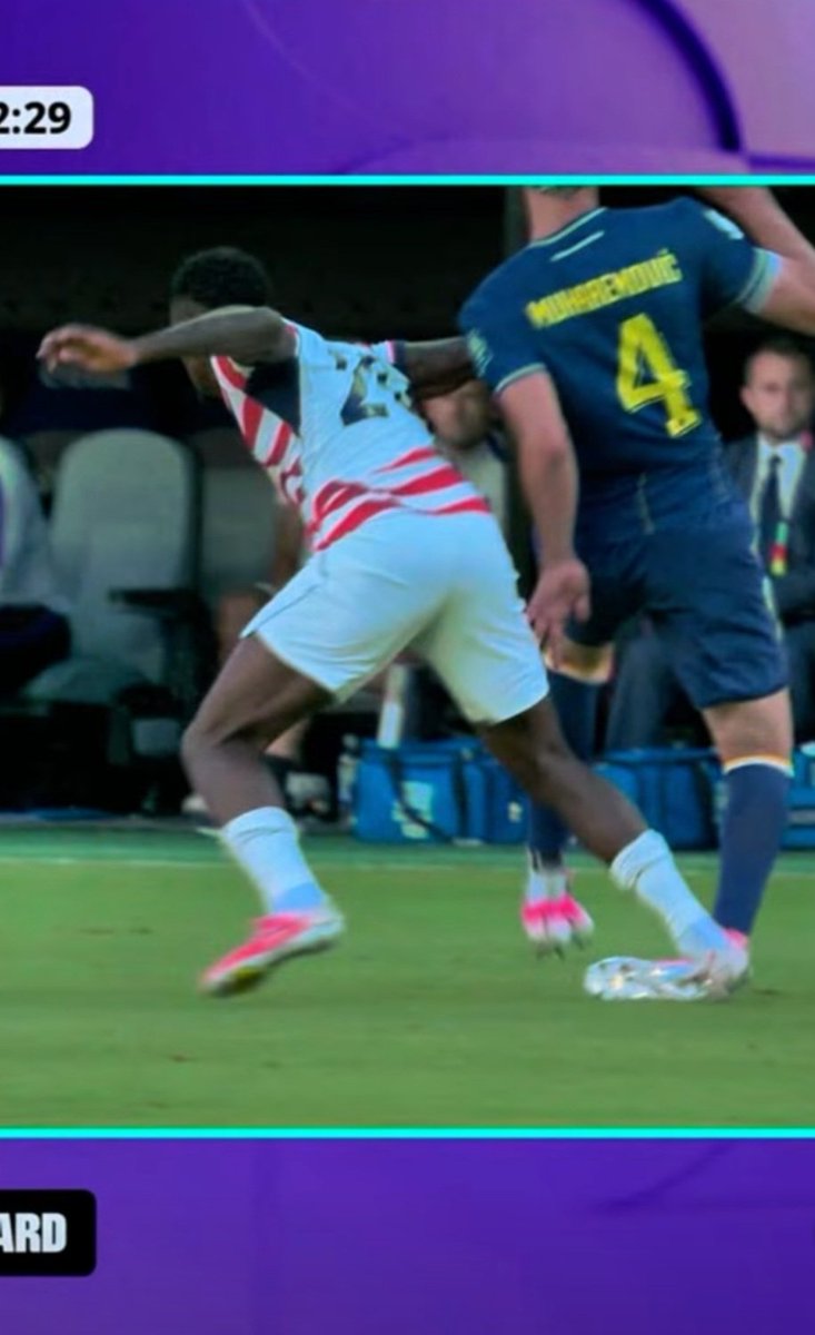 OliverTheHun765's tweet photo. @Bobby_1111888 Its not all Americans, but its always an American... he clearly pushes off of the Bosnian guy's ankles here. Clear as a day red card. https://t.co/msrOrfsqm4