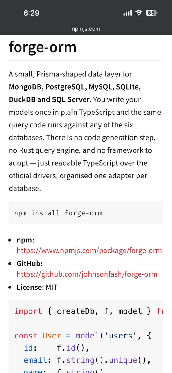 iamJohnFash's tweet photo. @riyasayshie If you plan on building offline app with prisma, ie using indexdb for storage, you should check forge-orm: https://t.co/hL6YZnsDHv, works everywhere https://t.co/8JNAeXyuug