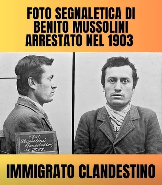 mariobianchi18's tweet photo. A giugno 1903 Mussolini fu arrestato piu volte, in Svizzera, dov'era scappato per non fare il servizio militare (e dove voleva fuggire nel 1945 per salvare la pelle).
Accusato di vagabondaggio, sovversione, falsificazione di documenti, fu espulso e tornò in Italia.
#remigrazione https://t.co/hLTelbupTJ