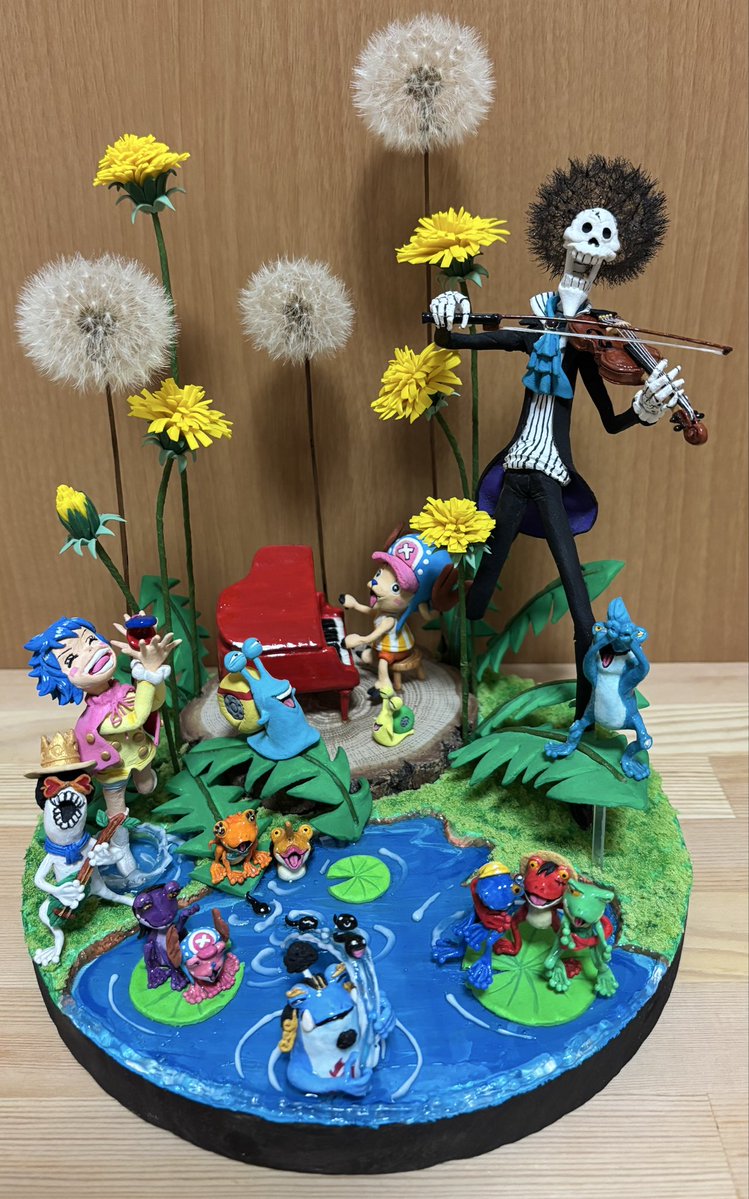 mntm612's tweet photo. #ONEPIECE 
ウソギャラに送った作品
テーマは春！ブルックとシュリちゃんの幸せを願って…

…あれ、次の巻の発売、多分冬だよね？大丈夫か？……
もう送っちゃったし仕方ないさ！

ブルックのアフロはまさかのアレでできてますw https://t.co/SH0Ps65Xo5