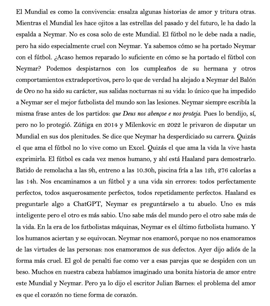 Sergiovazquez14's tweet photo. En la era de los futbolistas máquinas, Neymar es el último futbolista humano.

He escrito sobre el segundo mejor jugador que han visto mis ojos. https://t.co/tOewP3Aiom