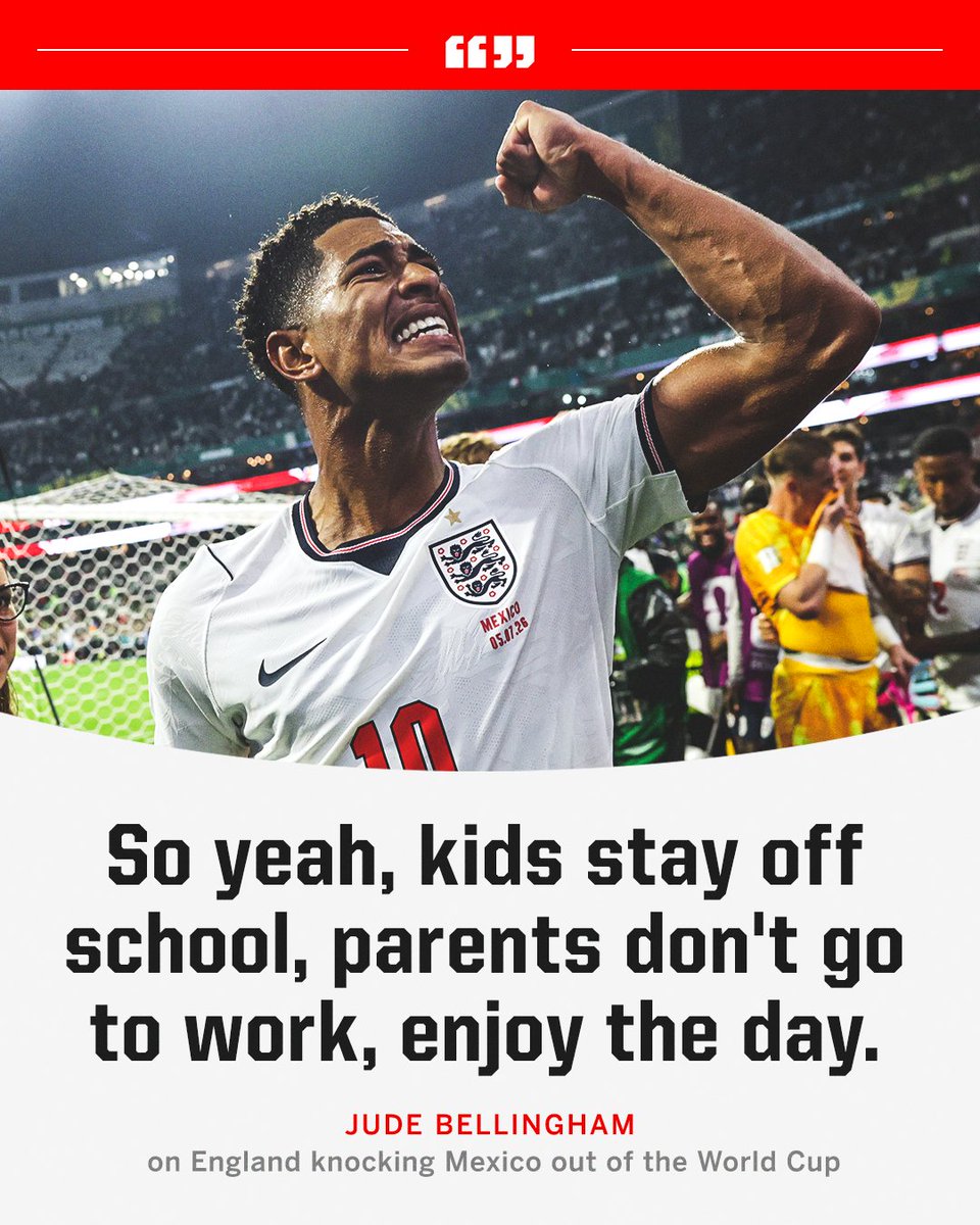 ESPNUK's tweet photo. Jude Bellingham's advice to everyone in England after the team beat Mexico 😂 https://t.co/8H61jLqoaQ