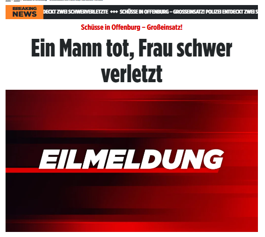 Taykra's tweet photo. Großeinsatz in #Offenburg: Zeugen zufolge sollen in einer Straße mit mehreren Mehrfamilienhäusern mehrere Schüsse gefallen sein. Vor Ort entdecken die Einsatzkräfte einen leblosen Mann und eine schwer verletzte Frau. https://t.co/tAG7fBSagP https://t.co/RPgr49kYgv