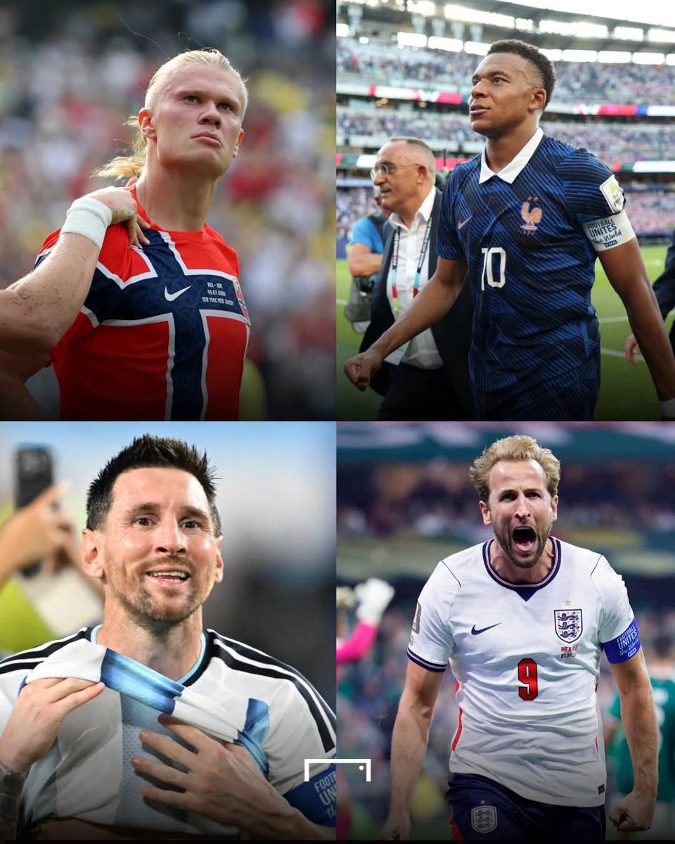 YorkCoke94233's tweet photo. The race for the 2026 FIFA World Cup Golden Boot is reaching absolute boiling point! ⚽️🔥

🇫🇷 Kylian Mbappé – 7 Goals
🇦🇷 Lionel Messi – 7 Goals
🇳🇴 Erling Haaland – 7 Goals
🏴󠁧󠁢󠁥󠁮󠁧󠁿 Harry Kane – 6 Goals

Who takes home the crown? 🏆👇 https://t.co/AuTdOQWuQB