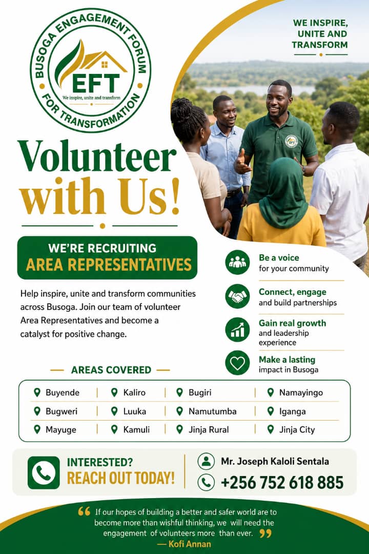 BUSOGAENGAfxpp's tweet photo. Every community is waiting for someone to step forward.
Maybe that someone is you.
Join a generation that's choosing impact over excuses.

Join us at Busoga Engagement Forum for transformation to we serve the community. https://t.co/lE0lwSJ9ty