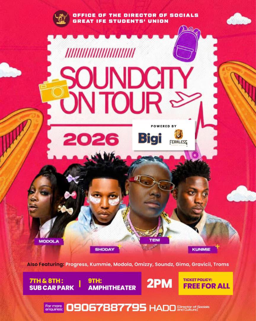 GreatIfe_SU's tweet photo. SHODAY | TENI | KUNMIE | MODOLA Live In OAU🚀🔥

one sound🔉one city | crazy vibes💃 &amp; energy🚀🔥

🗓️: JULY 7th &amp; 8th | SUB CAR PARK
🗓️: JULY 9th | AMPHITHEATER 
⏰: 2:00 PM
@SOUNDCITYtv @drinkbigi https://t.co/T4qxdbUk0W