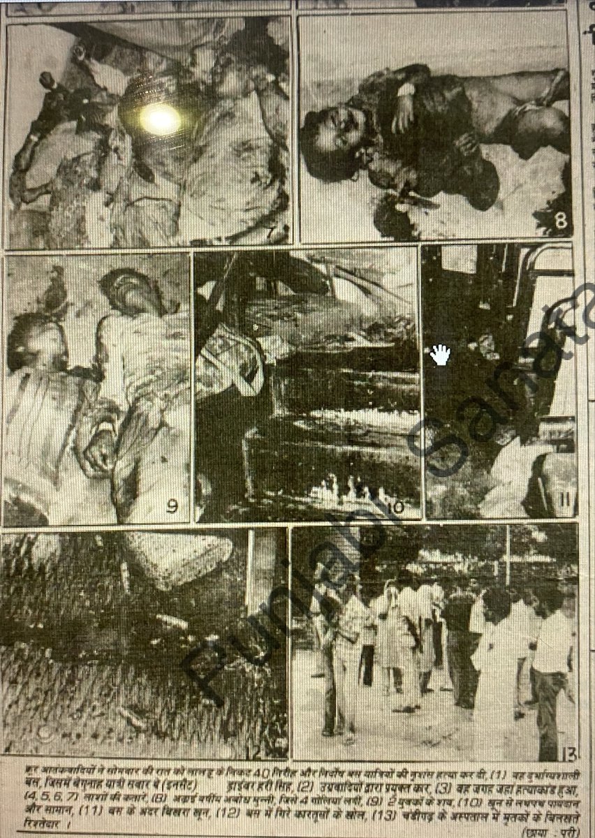proudhindu_live's tweet photo. 6.7.1987- Lalru (Patiala)- 40 Hindus were brutally killed by Khalistani Sikh terrorists on this day in Haryana Roadways bus no. bus no. HYE 1735, which left Chandigarh for Rishikesh at 8.55 in night. There were 73 passengers in the bus. Near Dera Bassi, a Fiat car DBB 7866 overtook it and stopped in front of bus. As soon as bus stopped, the terrorists took control of the bus and drove it for 7-8 kms. on Chandigarh- Delhi G.T.Road. Near Jalalpur, they took bus on Link Road and took it behind LPG Bottling plan Lalru. Driver Hari Singh was the only one Sikh in the bus. Terrorists left him alone and started firing indiscriminately on all Hindu passengers inside the bus. When many passengers tried to hide below seats to escape bullets, those Haramzade “Soormas” checked each and ever passenger and shot him. Even infants, young children and women were also not spared. Bullets fired by  one terrorist from front door, hit their accomplice who was killing Hindus near back order. Then only the terrorists stopped killing Hindu passengers and left in their car and another Jeep which was already waiting for them there. 36 Hindus were killed on spot and 37 were seriously injured, of which 4 passed away in PGI Chandigarh. The place where this massacre took place, is about 30 kms. from Chandigarh. 

2) Will @diljitdosanjh  or @HoneyTrehan or @RonnieScrewvala make a film on these brutal killings? Will the Hindu hating ecosystem ever acknowledge these killings? Will those Hindus who are standing in support of propaganda movie Satluj open their mouth on these atrocities? Will @BJP4India @RSSorg  and @narendramodi who have recently developed lot of love for radicals, say anything  on this incident of targeted killing? 

3. Homage to 40 Hindu martyrs on their martyrdom day. These Hindus were killed in cold blood because of their religion. 🙏🏻🙏🏻