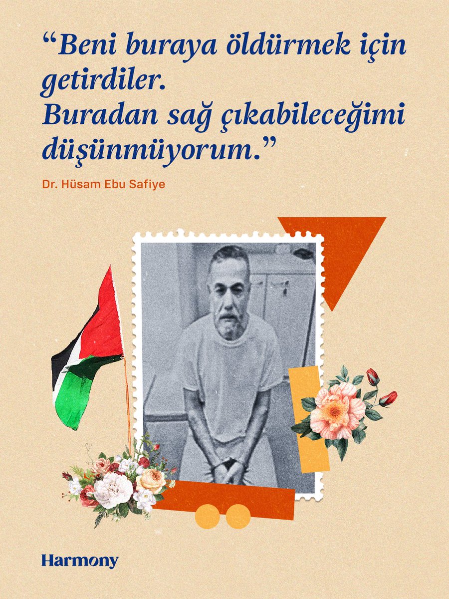 HarmonyPost_'s tweet photo. 🚨 “Beni buraya öldürmek için getirdiler. Buradan sağ çıkabileceğimi düşünmüyorum.”

▪️ Kemal Advan Hastanesi müdürü Dr. Hüsam Ebu Safiye, 556 gündür İsrail hapishanesinde esir tutuluyor. Tek kişilik hücrede ağır işkencelere maruz kalan  Ebu Safiye'nin durumu günden güne kötüye gidiyor.

▪️Geçtiğimiz günlerde avukatıyla gerçekleştirdiği görüşmede, "Bu görüşme son görüşmemiz olabilir" dedi.
