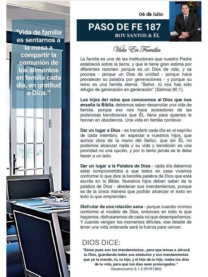 RoySantosC's tweet photo. PASO DE FE 187 (ESCRITO)
𝗩𝗜𝗗𝗔 𝗘𝗡 𝗙𝗔𝗠𝗜𝗟𝗜𝗔

Con el favor de Dios vamos en año 2026 con PASOS DE FE.
Le invito a que 𝙝𝙖𝙜𝙖 𝙪𝙣 𝙖𝙡𝙩𝙤 𝙚𝙣 𝙨𝙪 𝙖𝙜𝙚𝙣𝙙𝙖 y tome unos minutos para edificar su 𝘧𝘦, 𝘺 𝘢𝘥𝘲𝘶𝘪𝘳𝘪𝘳 𝘮á𝘴 𝘤𝘰𝘯𝘰𝘤𝘪𝘮𝘪𝘦𝘯𝘵𝘰, 𝘯𝘶𝘦𝘷𝘢𝘴 𝘴𝘢𝘣𝘪𝘥𝘶𝘳í𝘢𝘴 𝘺 𝘥𝘪𝘴𝘤𝘦𝘳𝘯𝘪𝘮𝘪𝘦𝘯𝘵𝘰 𝘱𝘢𝘳𝘢 𝘴𝘦𝘳 𝘮á𝘴 𝘦𝘧𝘦𝘤𝘵𝘪𝘷𝘰 𝘦𝘯 𝘴𝘶 𝘷𝘪𝘥𝘢 𝘱𝘦𝘳𝘴𝘰𝘯𝘢𝘭 𝘺 𝘴𝘶 𝘳𝘰𝘭 𝘥𝘪𝘢𝘳𝘪𝘰. Propóngase cada día hacerlo, es para su bien.

Este PASO DE FE ᴇꜱ ᴘᴀʀᴀ ᴄʀᴇʏᴇɴᴛᴇꜱ ᴄᴏɴ ᴠɪꜱɪÓɴ.