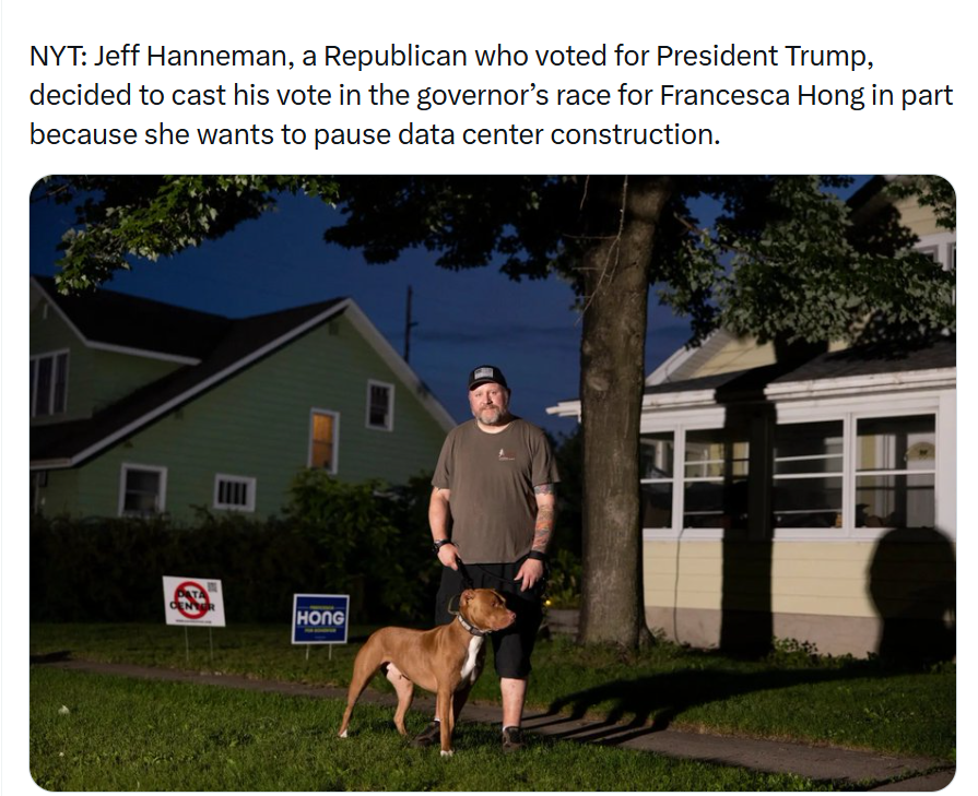 jollier_raptor's tweet photo. Why I'm so down on democracy: guy is worried about a datacenter's impact on the Wisconsin River, while living 35 miles from an ethanol plant for half his life that uses 3 times as much water as a datacenter. https://t.co/0hsdkEFeBP