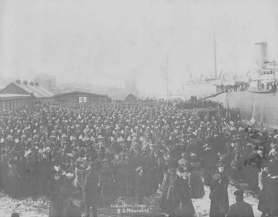 CanadasMiliHist's tweet photo. Canadian soldiers are seen embarking from the Port of Halifax for South Africa on board SS Milwaukee during the Second Boer War. 1900.

Please visit https://t.co/vYsoyikQ7d for much more about this topic.

#Canada1899to1902

https://t.co/7iOYCLVMiF https://t.co/boAxqfxd5k