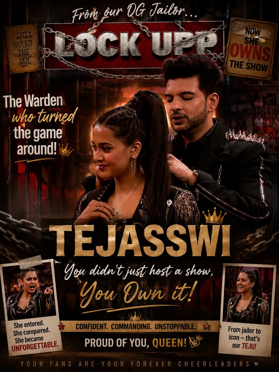 spread_love1234's tweet photo. As a TejRan fan, I can't help but imagine how proud the OG Jailor would feel seeing his Laddoo shine on an even bigger stage. From standing beside her to watching her create a space that's completely her own—this growth is truly inspiring.

SHUTUP WITH TEJASSWI
#TejRan #LockUpp2 https://t.co/k0W9hQjsg8