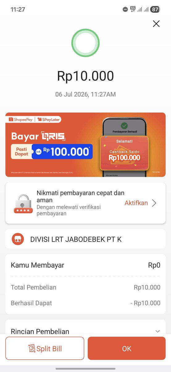 wonmilla's tweet photo. cobain naik lrt pake qris tap shopeepay dan free😍 https://t.co/Iwiuz6N9hd