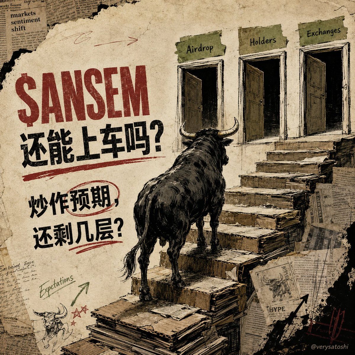 KancodeX's tweet photo. solana:9cRCn9rGT8V2imeM2BaKs13yhMEais3ruM3rPvTGpump 暴涨，现在还能上车吗？目标价位是多少？潜在利润是多少？本文就来解答这些疑惑，希望对各位有点帮助。

这几天ANSEM流通市值从7.5万美元到现在的1.5亿美元，涨了近2000倍，其中最大的上涨驱动力就是 solana:9cRCn9rGT8V2imeM2BaKs13yhMEais3ruM3rPvTGpump 跟 百万博主Ansem（@blknoiz06）绑定，使其摇身一变成全网追逐的明星币。

Ansem 参与/提及 过多个代币，但最有参考的是HOBBES，这个币来自 Ansem 公布的猫名，人物关联直接，上线一天内冲到约1亿美元市值，历史峰值约 1.3 亿美元。而ANSEM当前流通市值已经达到 1.5 亿美元，超过 HOBBES 的历史峰值。从这一层看ANSEM已经不便宜。

要知道，金融市场炒的永远不是“现在值多少钱”，而是后面还有什么预期没兑现。Ansem 本人 + HOBBES 人物 Meme 对标是已经兑现的溢价，那还有什么未兑现的溢价值得观察呢？答案是有的，那就是“BullpenFi 后续空投 + 1M Holder 叙事 + 交易所扩张。”

首先是BullpenFi 后续空投 + 1M Holder 叙事
持有 ANSEM、保持 X 活跃、绑定 BullpenFi，有机会获得后续空投。这个设计很关键：它不是单纯发币，而是把持仓、交易、发帖和曝光都变成潜在权重。

买 ANSEM → 绑定 BullpenFi → 保持 X 活跃 → 争取后续空投 → 继续制造 Holder、交易量和社交曝光。

这也是为什么它能超过 HOBBES 的估值区间。HOBBES 只是人物关联，ANSEM 多了 BullpenFi 的空投计分器和后续分发预期。

接着是大交易所扩张预期
ANSEM 目前已经有 MEXC、HTX 现货，KuCoin Alpha，以及 BingX 合约入口；但 Binance、OKX、Bybit、Bitget、Coinbase、Kraken、https://t.co/pFwTJQGJiw 这些更大级别的现货入口还没有确认。
所以 solana:9cRCn9rGT8V2imeM2BaKs13yhMEais3ruM3rPvTGpump 不是“完全没上所”的早期币，也不是“大所预期已经打满”的币。现在市场炒的是从二线入口向顶级现货扩散的预期。

最后是对目标价的影响（仅供参考）
1. 如果只是 MEXC、HTX、KuCoin Alpha、BingX 合约这些入口，0.45–0.55 美元是合理投机区间。
2. 如果后续出现 Binance / OKX / Bybit / Bitget 级别现货确认，0.65–0.80 美元才有更强支撑。
3. 如果连 Coinbase、Kraken、Upbit、Bithumb 这类合规或区域核心入口也开始出现，1 美元才有希望。

所以回到最开始的问题：$ANSEM 现在还能不能上车？
我的看法是，它已经不属于“便宜捡漏”的阶段了，Ansem 本人 Meme 溢价、HOBBES 对标溢价，基本都已经被市场快速交易过一轮。

BullpenFi 后续空投、1M Holder 叙事、顶级交易所现货扩张，这三件事才是后续想象空间的核心。但反过来说，如果这些预期迟迟没有兑现，或者只是停留在社区喊单层面，那当前估值也很容易变成提前透支。

现在的你不应该把 solana:9cRCn9rGT8V2imeM2BaKs13yhMEais3ruM3rPvTGpump 当成低风险埋伏标的，更适合把它看成一个“强叙事、高波动、靠预期继续定价”的 Meme 交易。能不能上车，得看你愿不愿意为这些还没兑现的预期买单。