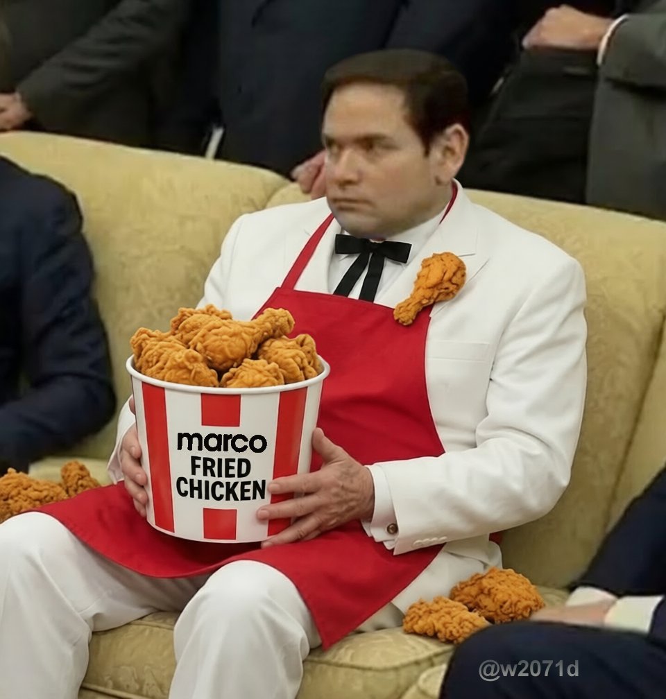 w2071d's tweet photo. National Fried Chicken Day is observed in the United States of America annually on July 6. It is unclear how the day originated. Pretty sure Marco Rubio is in charge of it 🧐🤔🍗😋🫢🤣 https://t.co/0cM5pH3FMN