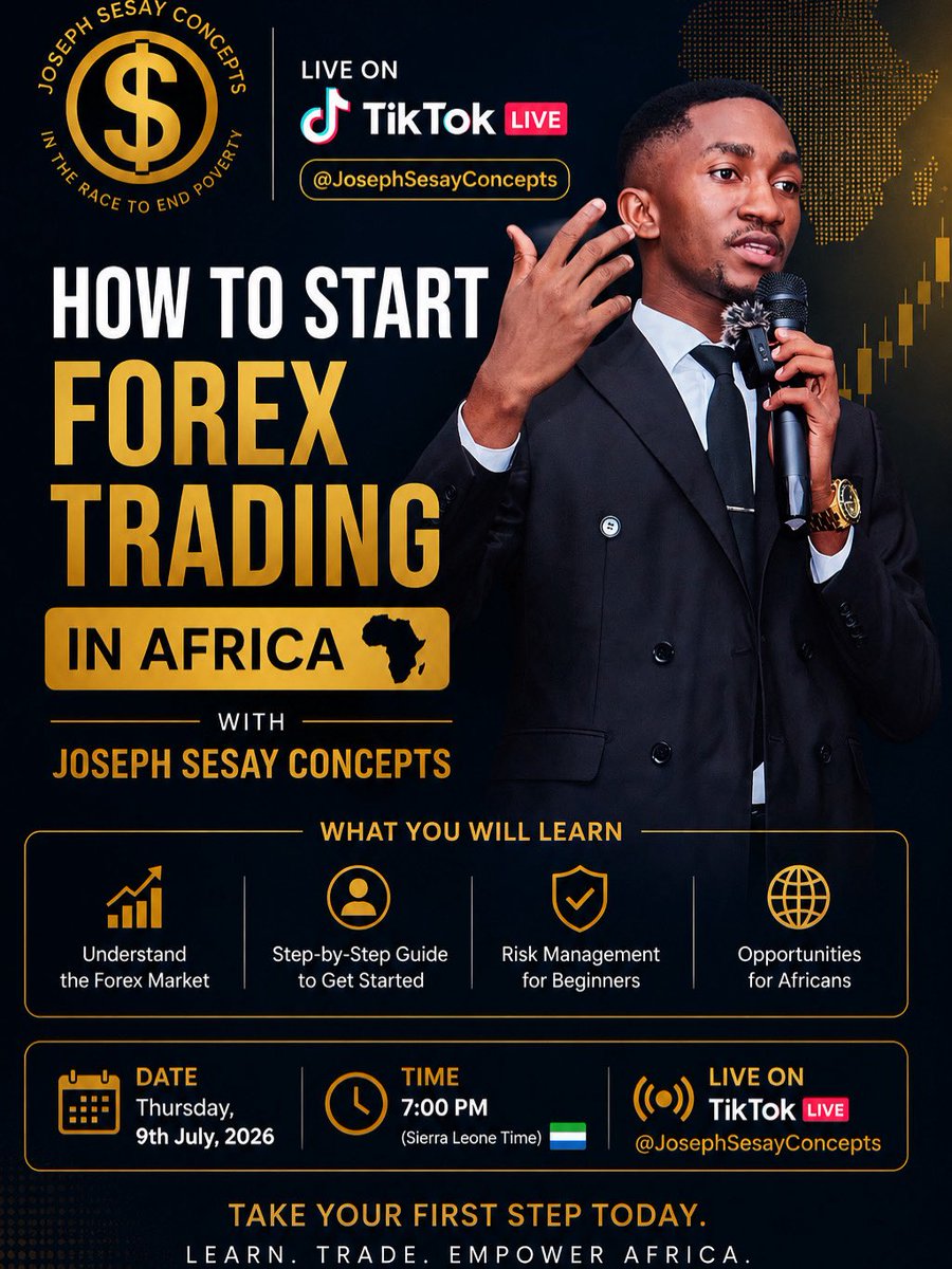 JSesayConcepts's tweet photo. Join us Live on TikTok this Thursday 7pm Sierra Leone 🇸🇱 to understand all the basics of forex,how to get started for free and how to get more free resources.

TikTok Link: https://t.co/M7zixZfAoG https://t.co/aUrDGH0CXn