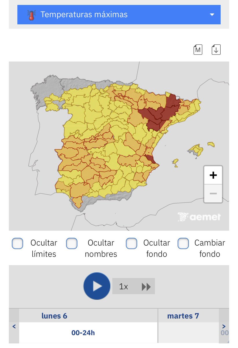 meteo_tetuan's tweet photo. Los #avisos se extienden hoy, amarillos y naranjas, por buena parte del país, por temperaturas máximas. Mañana martes se generalizan aún más y aparecen #avisosrojos🟥por calor, pero también se activan avisos por tormentas, como mañana en metropolitana y Henares, desde las 14;00⚠️ https://t.co/ApWFqUzzFG