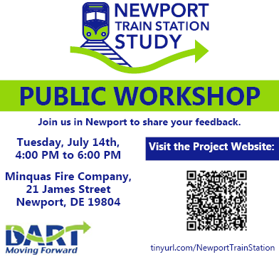 Dartfirststate's tweet photo. 🚆 Help Shape the Future of Rail Access in Newport!
Join us for the Newport Train Station Public Workshop to review concepts, hear project updates, and share your feedback.
 🗓️ July 14, 2026 | ⏰ 4:00–6:00 PM
 📍 Minquas Fire Company, 21 James St., Newport, DE
Stop by anytime to ask questions, review the latest concepts, and help guide recommendations for improved access, connectivity, and mobility.
Can’t attend? Visit the project website to review materials and submit feedback: https://t.co/AagB6dPk55