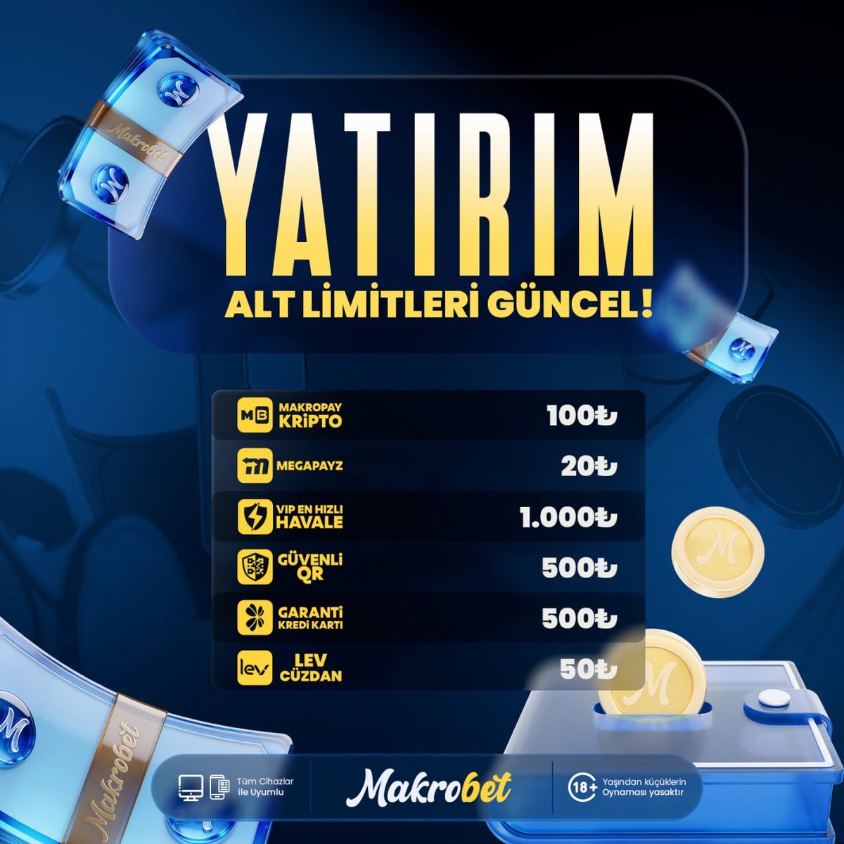 makrogircom's tweet photo. MAKRO'DA ALT LİMİTLER GÜNCELLENDİ !

20 TL ile başlayan yöntemler ile yatırımınızı oluşturabilirsiniz.

Hızlı işlem
Güvenli yatırım
Düşük başlangıç tutarı

Şimdi size en uygun yöntemi seçin ve yatırımınızı dakikalar içinde tamamlayın.

▶ makrogir . com ◀

#denemebonusu #makrobet #denemebonusuverensiteler